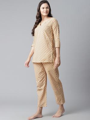 notch neck printed nightwear pajama set - 17906721 - Standard Image - 2