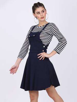 pocket detail solid pinafore dress with striped tee - 17906883 - Standard Image - 2