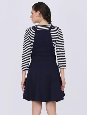 pocket detail solid pinafore dress with striped tee - 17906883 - Standard Image - 3