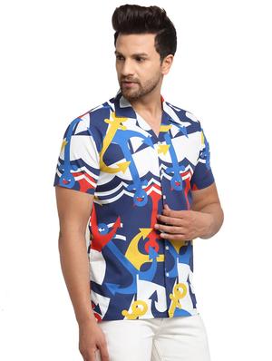 dark blue printed casual shirt - 17907300 - Standard Image - 2
