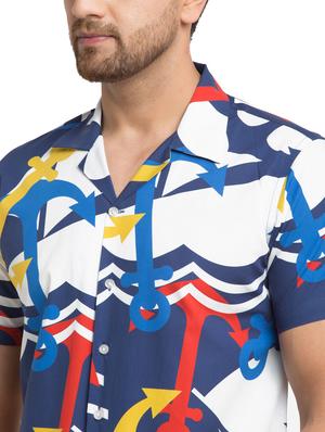 dark blue printed casual shirt - 17907300 - Standard Image - 5