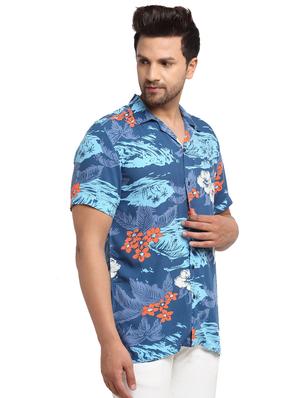 blue printed casual shirt - 17907306 - Standard Image - 2