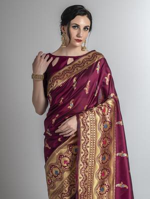 jacquard work woven saree with blouse - 17908455 - Standard Image - 3