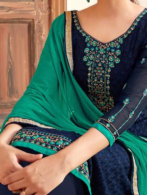 navy viscose palazzo suits semistitched suit - 17909415 - Standard Image - 2