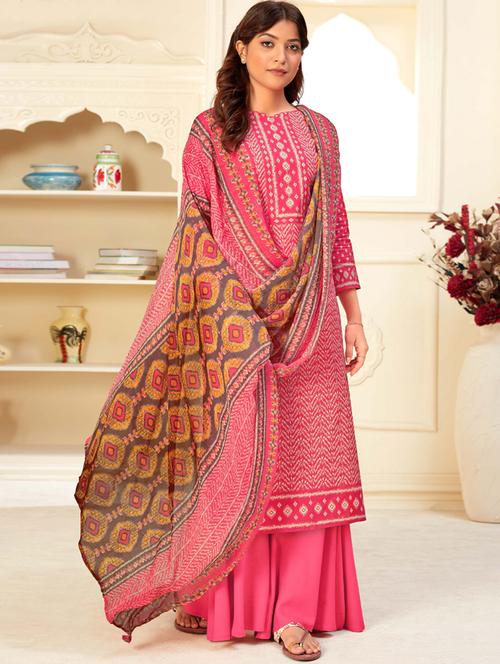 pink cotton palazzo suits semistitched suit - 17909422 - Very Small Image - 1