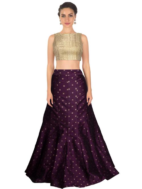 purple silk flared lehenga - 17909477 - Standard Image - 1