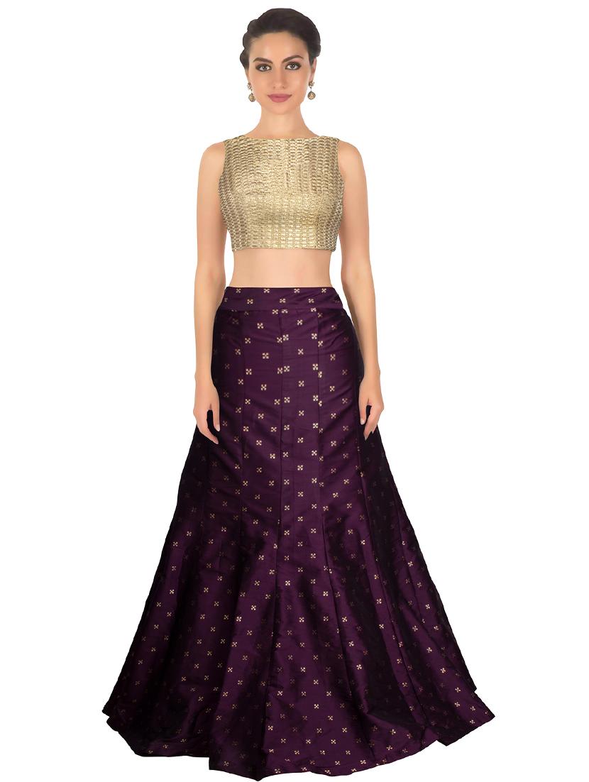 purple silk flared lehenga - 17909477 - Zoom Image - 1
