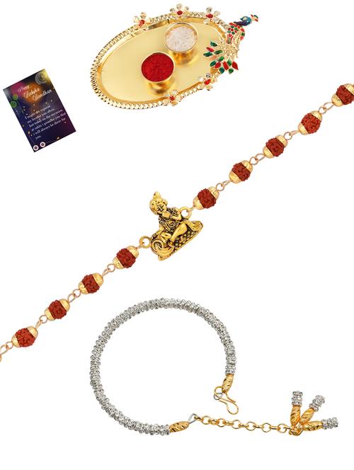 pack of 2 rakhi set with roli chawal, greeting card and kankawati pooja thali - 17910192 - Standard Image - 1