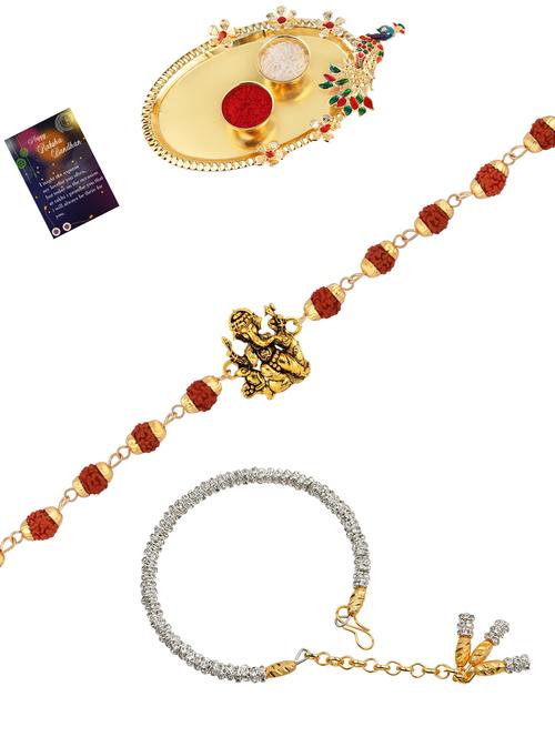 pack of 2 rakhi set with roli chawal, greeting card and kankawati pooja thali - 17910193 - Standard Image - 1