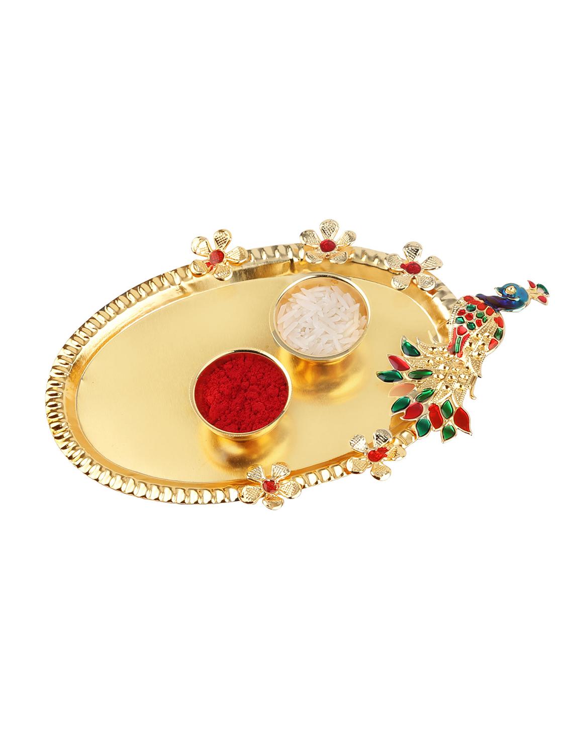 pack of 2 rakhi set with roli chawal, greeting card and kankawati pooja thali - 17910193 - Zoom Image - 3