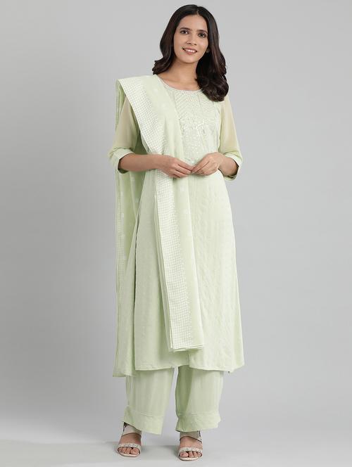 green embroidered suit set - 17911344 - Standard Image - 1