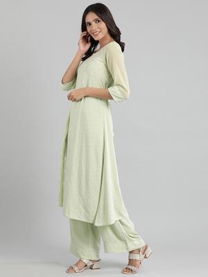 green embroidered suit set - 17911344 - Standard Image - 2