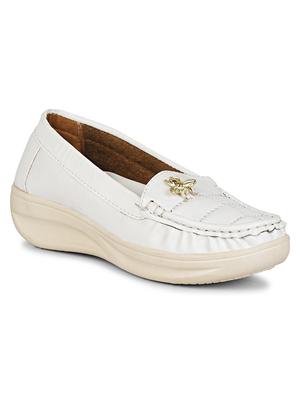 white synthetic slip on loafers - 17911648 - Standard Image - 2