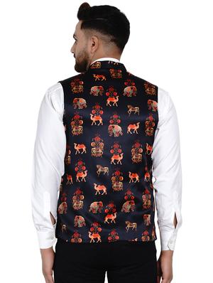 black printed nehru jacket - 17911735 - Standard Image - 3
