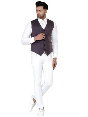 purple solid classic waist coat - 17911803 - Standard Image - 4