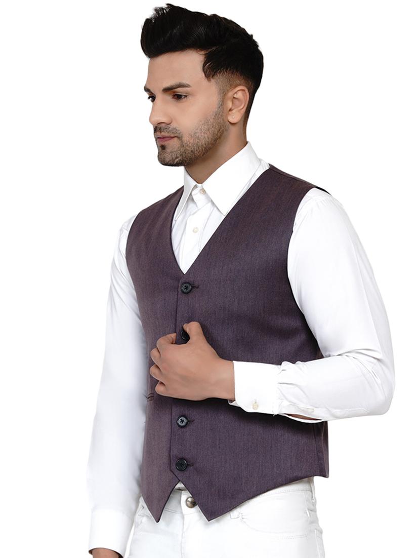 purple solid classic waist coat - 17911803 - Zoom Image - 2