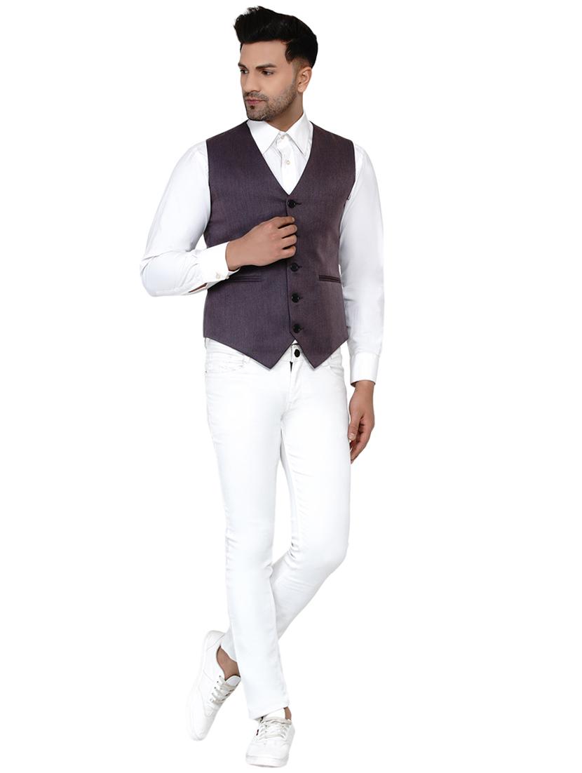 purple solid classic waist coat - 17911803 - Zoom Image - 4