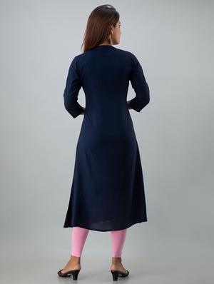 navy blue solid a-line kurta - 17911829 - Standard Image - 3