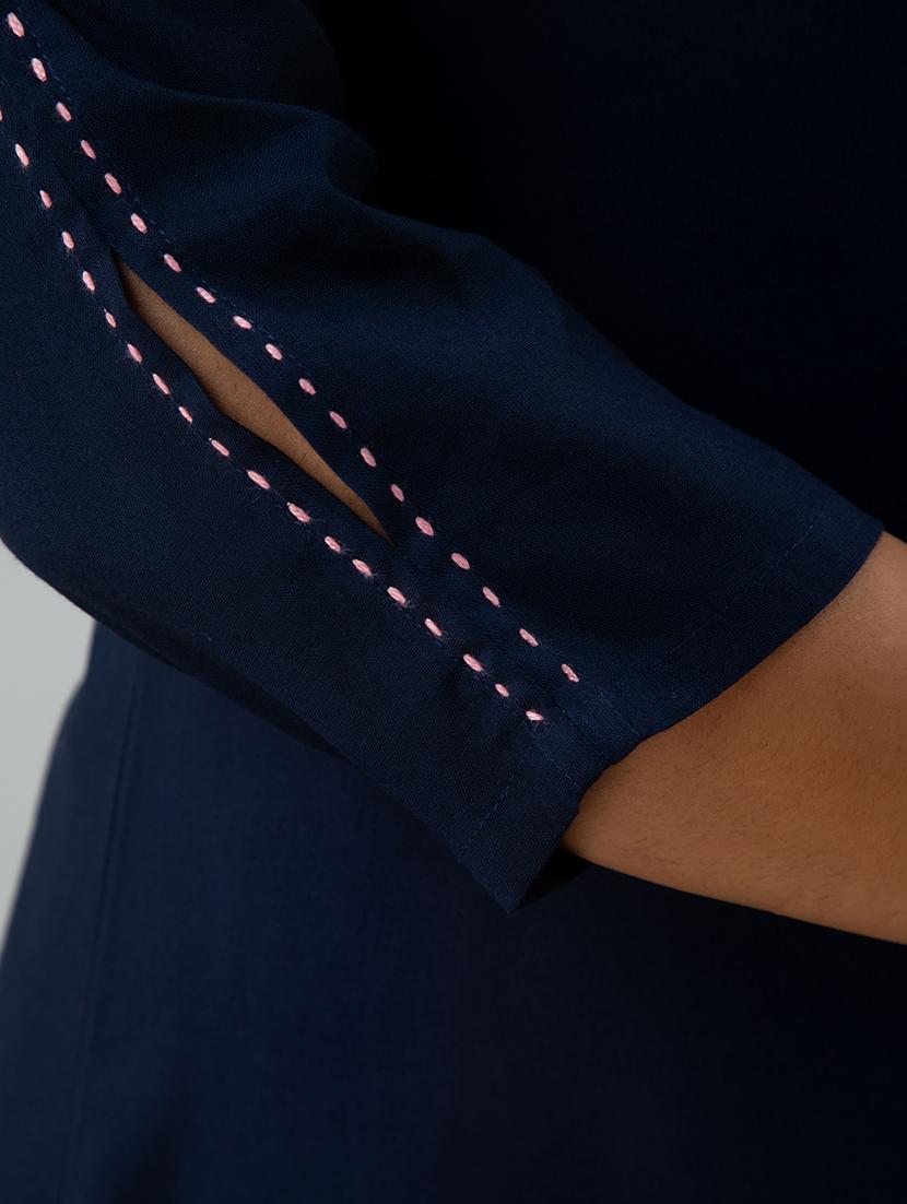 navy blue solid a-line kurta - 17911829 - Zoom Image - 4