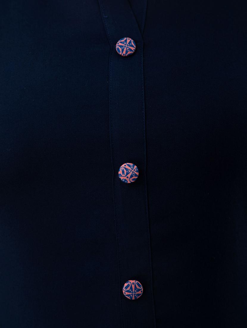 navy blue solid a-line kurta - 17911829 - Zoom Image - 5
