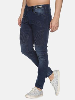 dark blue light washed ripped biker denim jean - 17912119 - Standard Image - 2