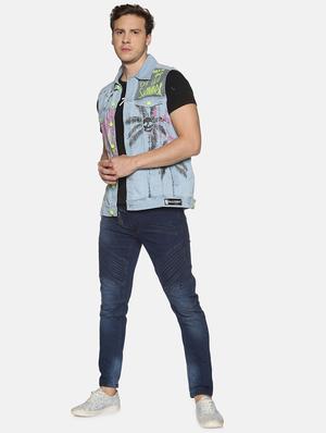 dark blue light washed ripped biker denim jean - 17912119 - Standard Image - 4