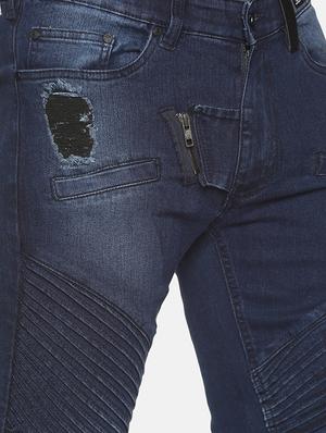 dark blue light washed ripped biker denim jean - 17912119 - Standard Image - 5