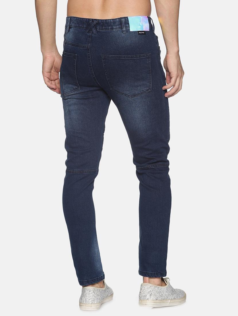 dark blue light washed ripped biker denim jean - 17912119 - Zoom Image - 3