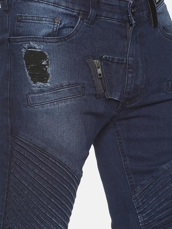 dark blue light washed ripped biker denim jean - 17912119 - Zoom Image - 5