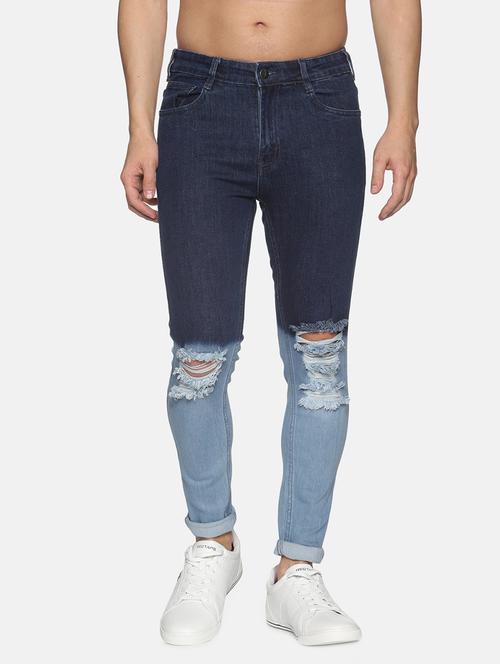 blue color block distressed denim jeans - 17912140 - Standard Image - 1