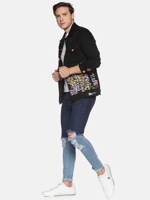 blue color block distressed denim jeans - 17912140 - Standard Image - 4