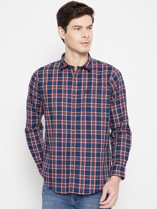 navy blue checkered casual shirt - 17912146 - Standard Image - 1