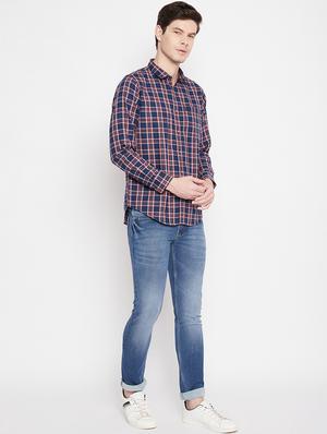 navy blue checkered casual shirt - 17912146 - Standard Image - 4