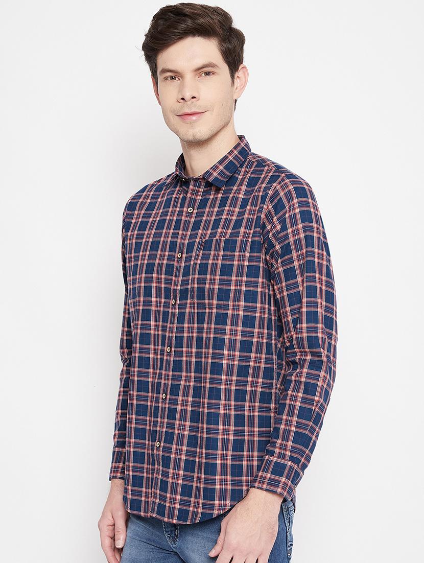 navy blue checkered casual shirt - 17912146 - Zoom Image - 2