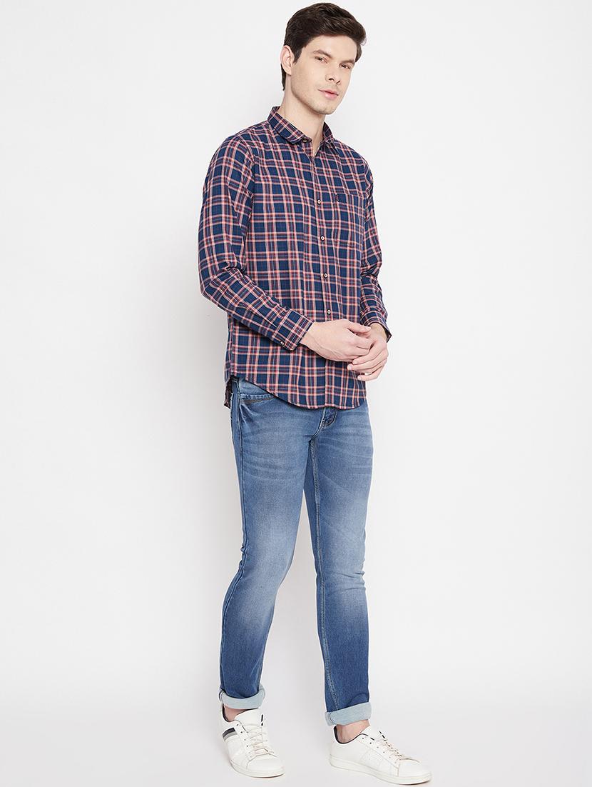 navy blue checkered casual shirt - 17912146 - Zoom Image - 4