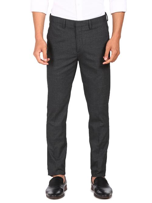 grey checkered flat front formal trouser - 17914545 - Standard Image - 1