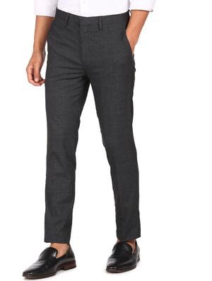 grey checkered flat front formal trouser - 17914545 - Standard Image - 2