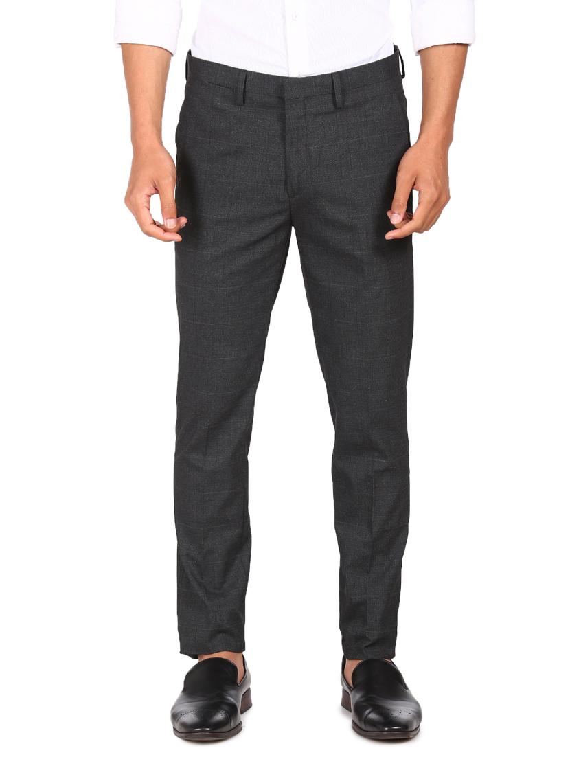 grey checkered flat front formal trouser - 17914545 - Zoom Image - 1