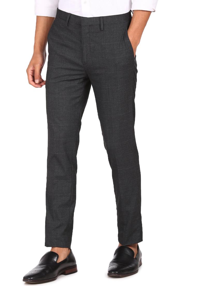 grey checkered flat front formal trouser - 17914545 - Zoom Image - 2