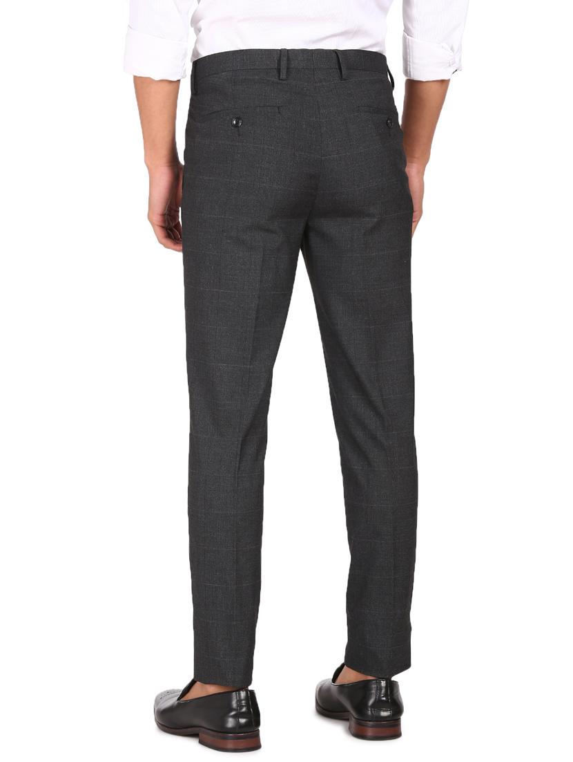 grey checkered flat front formal trouser - 17914545 - Zoom Image - 3