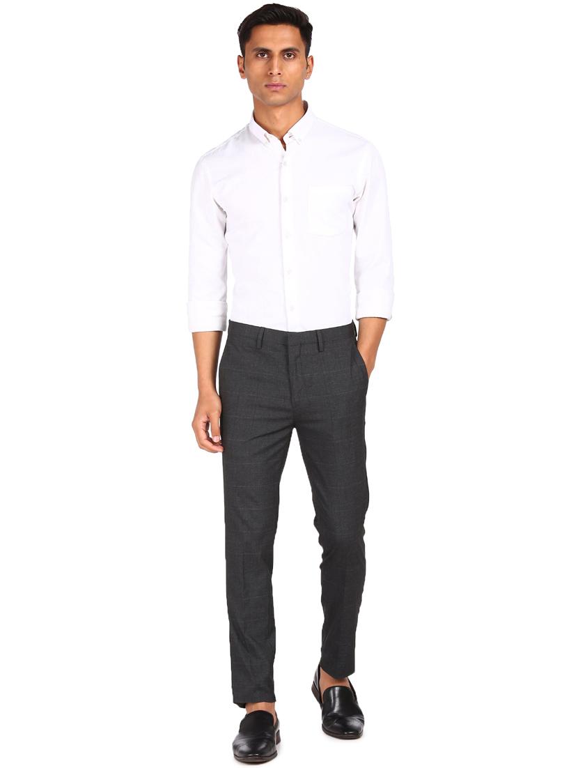 grey checkered flat front formal trouser - 17914545 - Zoom Image - 4