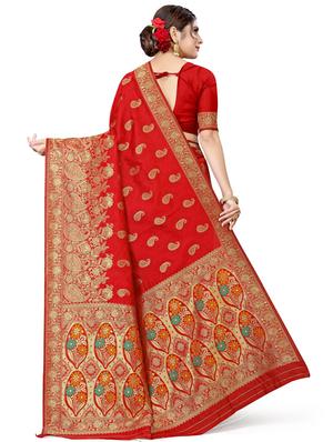 paisley kanjivaram saree with blouse - 17915021 - Standard Image - 2