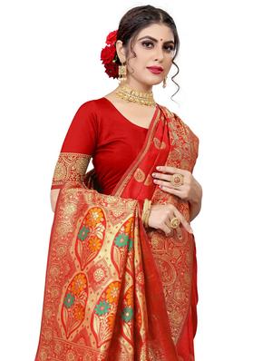 paisley kanjivaram saree with blouse - 17915021 - Standard Image - 3