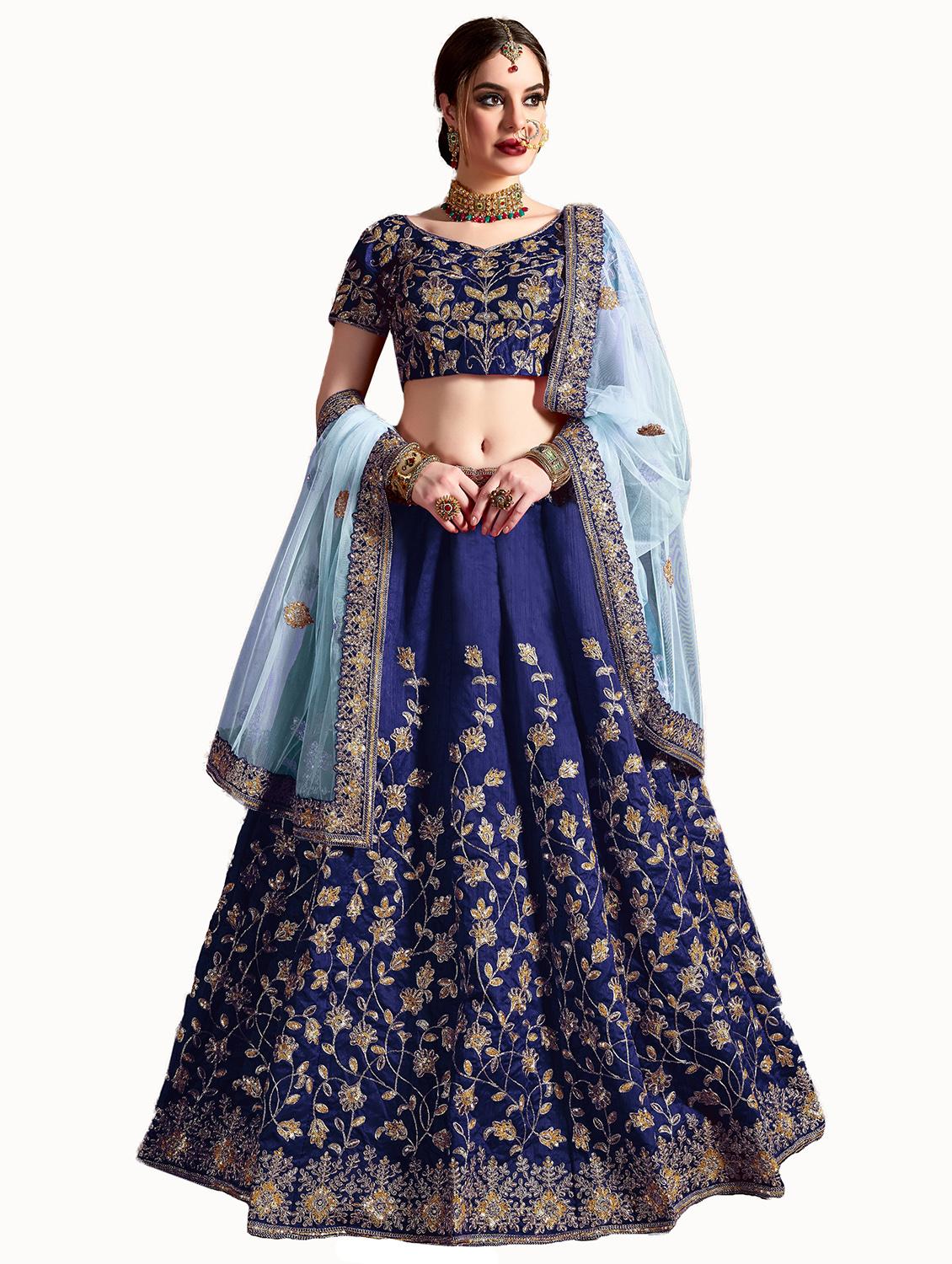 navy blue flared lehenga - 17915065 - Zoom Image - 1