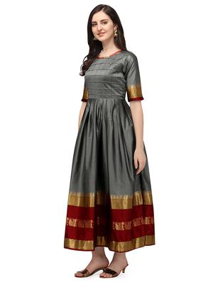 zari work a-line gown - 17916766 - Standard Image - 2