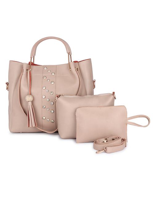 beige leatherette (pu) combo handbag - 17916768 - Very Small Image - 1