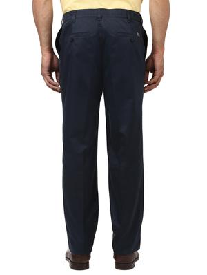 navy blue solid pleated casual trouser - 17916854 - Standard Image - 3