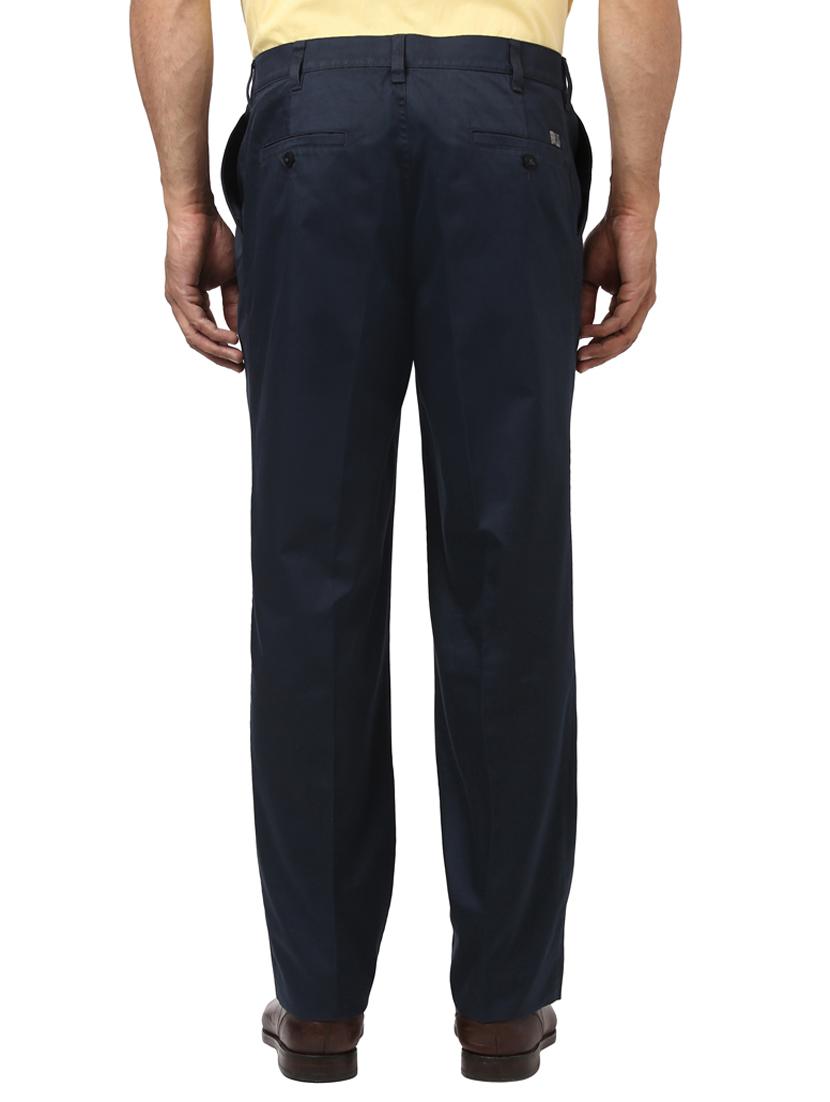 navy blue solid pleated casual trouser - 17916854 - Zoom Image - 3