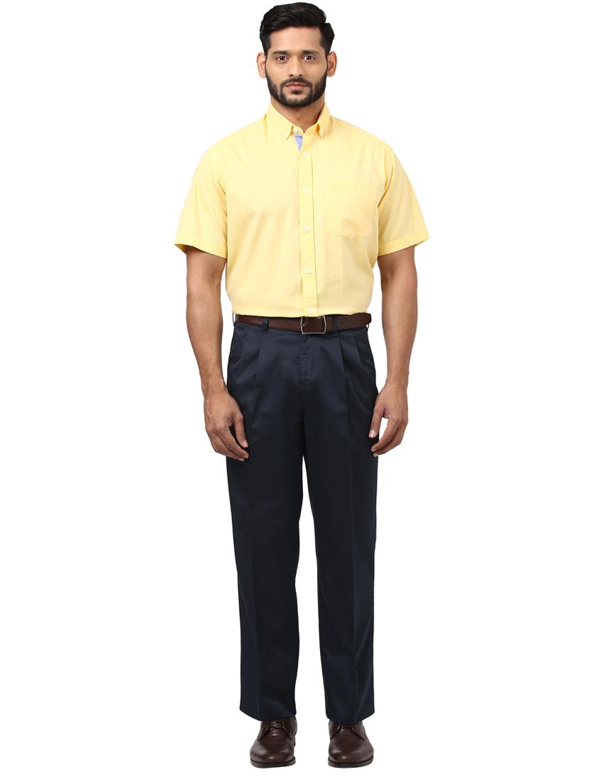 navy blue solid pleated casual trouser - 17916854 - Zoom Image - 4