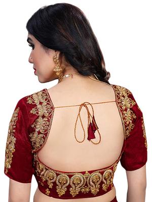 maroon silk blend half and half saree with blouse - 17922488 - Standard Image - 3